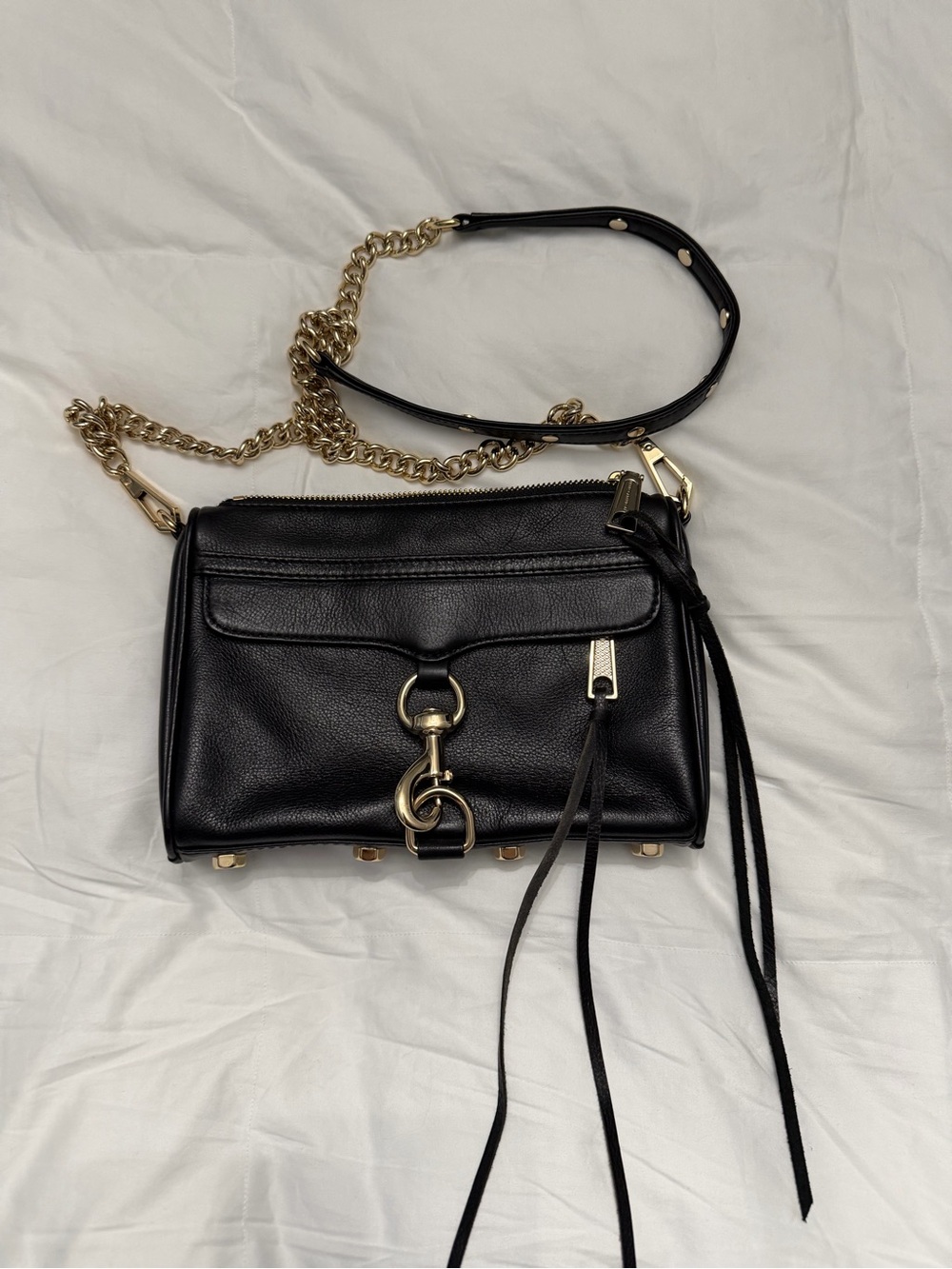 Rebecca Minkoff Black Leather Crossbody with Gold Chain Strap - Picture 2 of 5